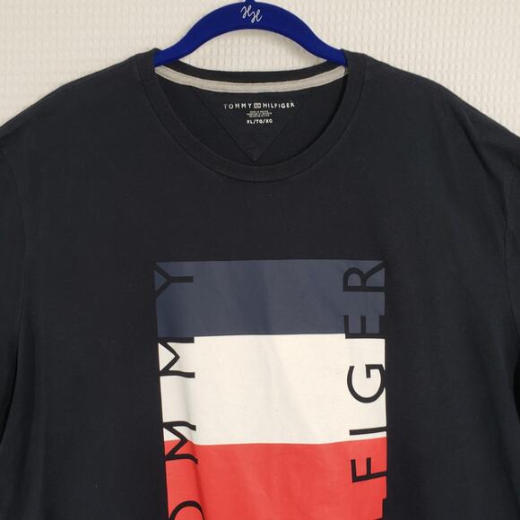Tommy Hilfiger T-Shirt Mens XL Blue Logo Short Sleeve Crew Neck Graphic Tee Flag - Picture 12 of 16